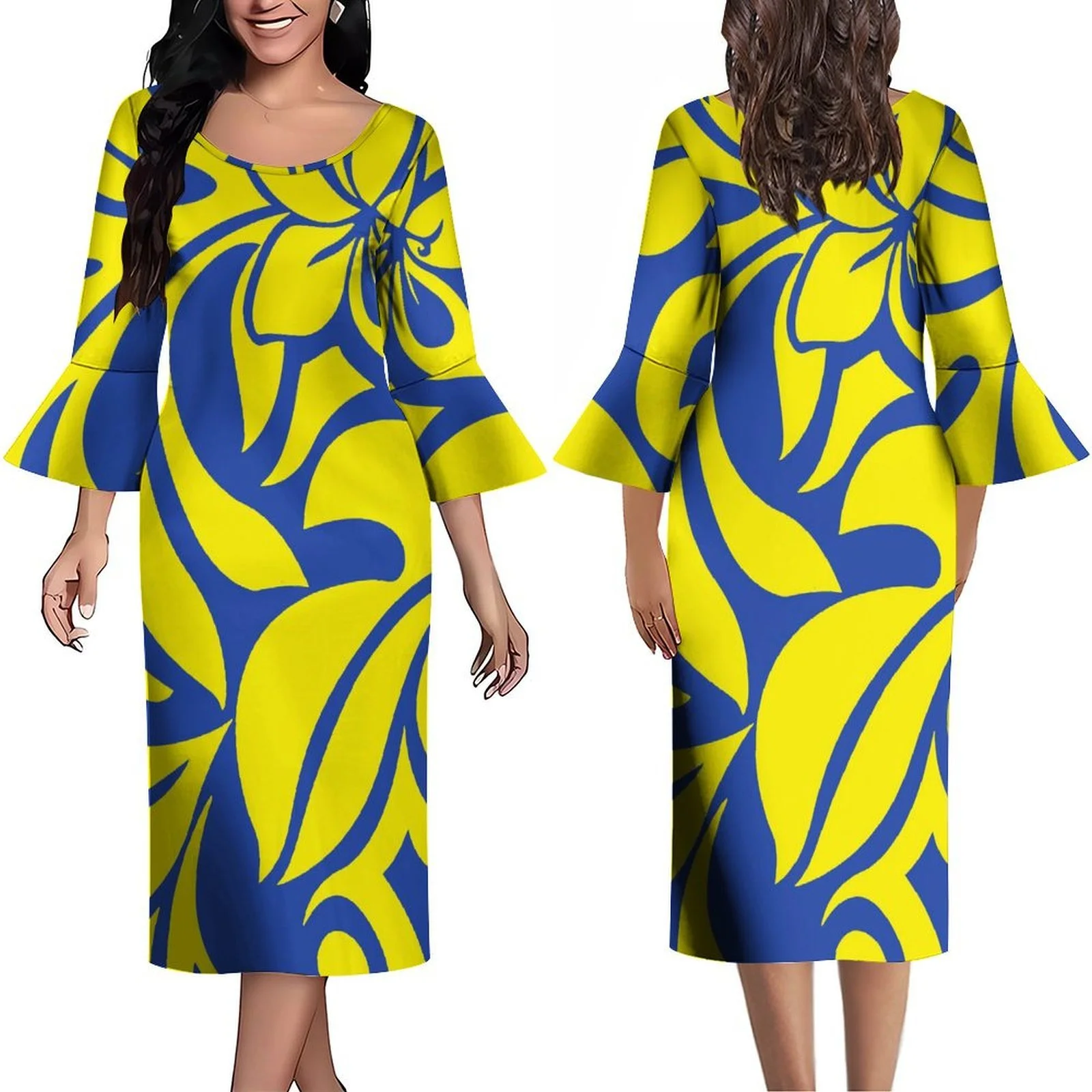 

Link-Summer Dress For Women With Flared Sleeves And Round Collars