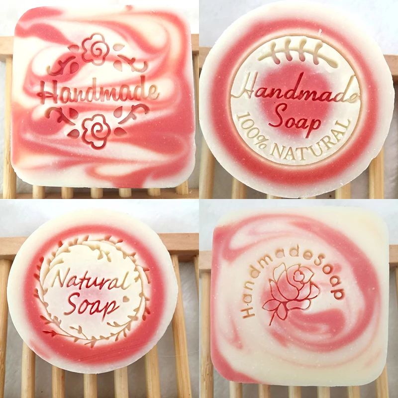 Natural Handmade Rose Flower Acrylic Clear Soap Seal Stamp Mold, DIY Soap Making Supplies Kits Tools, 40x40mm