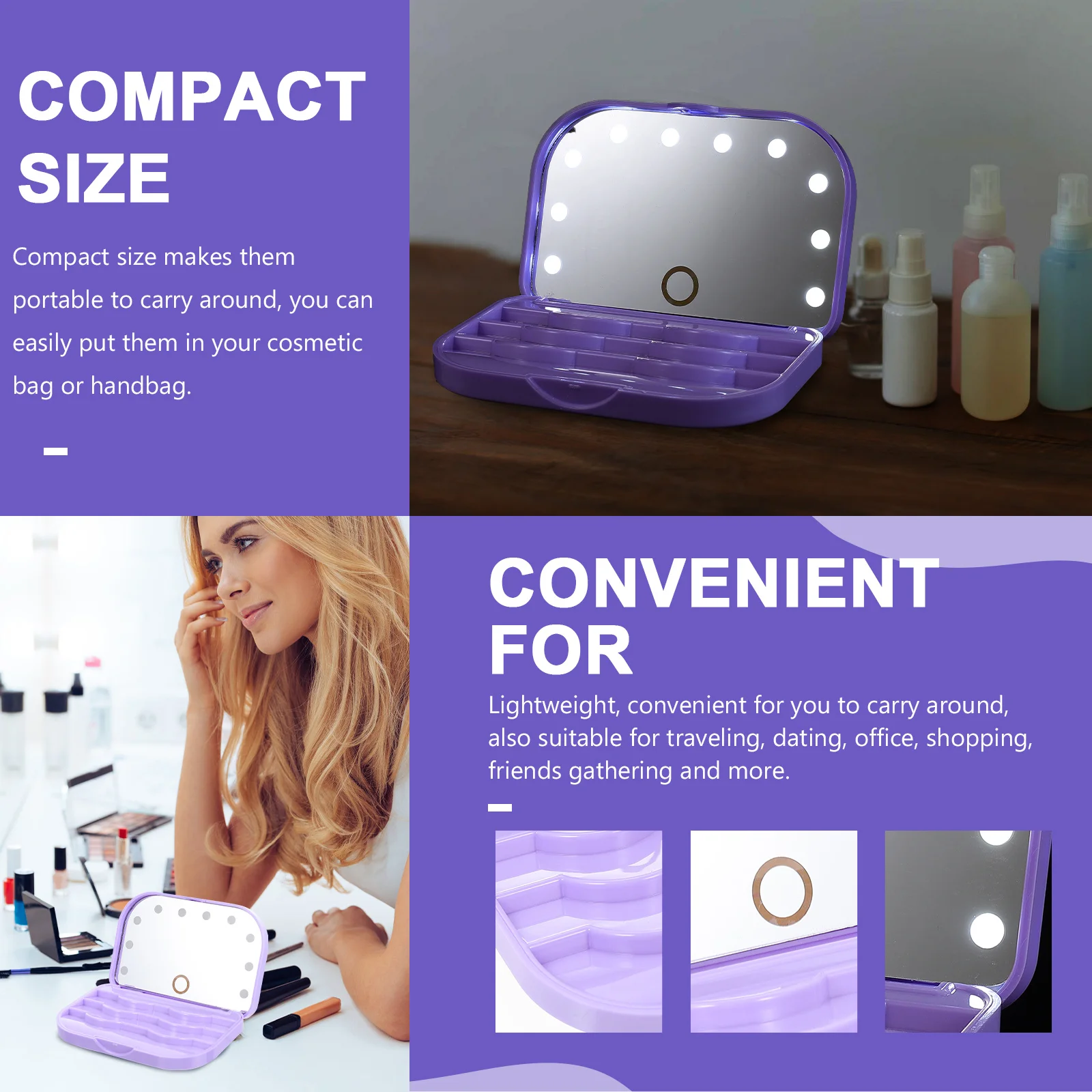 

LED Eyelash Box with Mirror Tray for False Lashes Storage Organizer Compact Travel Case Empty Container Holder Salon Use
