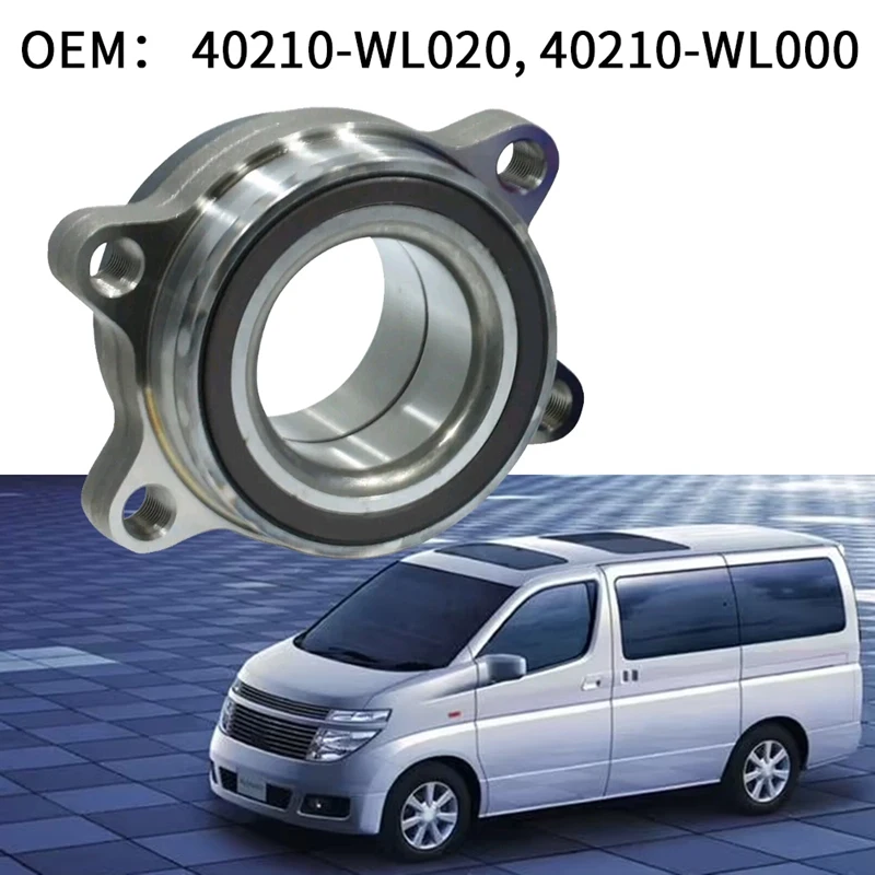 1 Piece Front Wheel Hub Bearing Silver Metal For Nissan Elgrand E51 2.5 3.5 ABS 2002-2010 40210-WL000, 40210-WL020, 0282E51MF