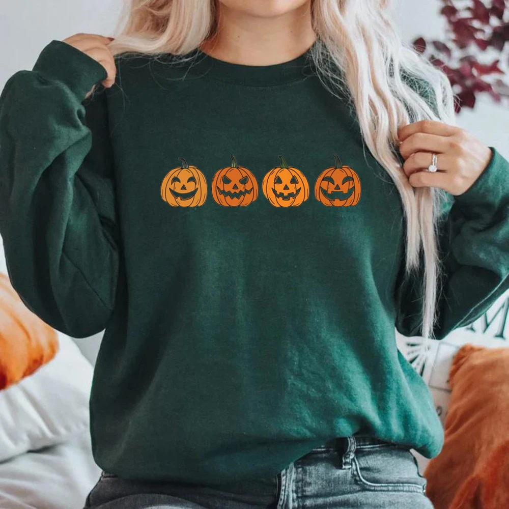 Pumpkin Sweatshirt Jack-o-Lantern Hoodies Halloween Sweatshirts Fall Hoodie Spooky Season Pullover Women Long Sleeve Sweatshirt