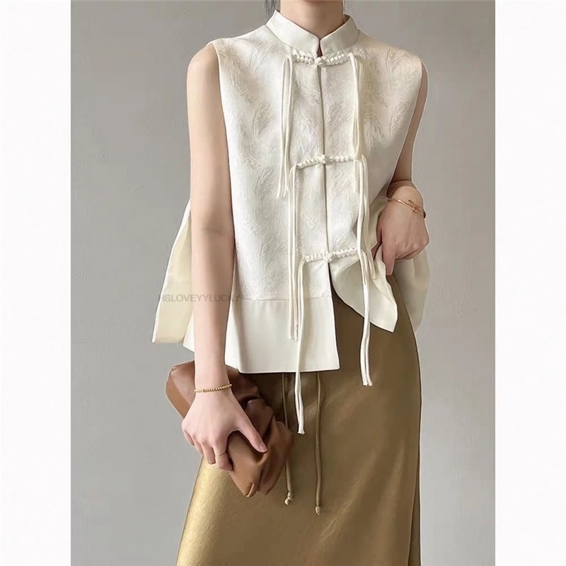 

Spring New Chinese New Style Plate Buckle Waistcoat Jacket Jacquard Stand Collar Sleeveless Retro Women Cheongsam Waistcoat