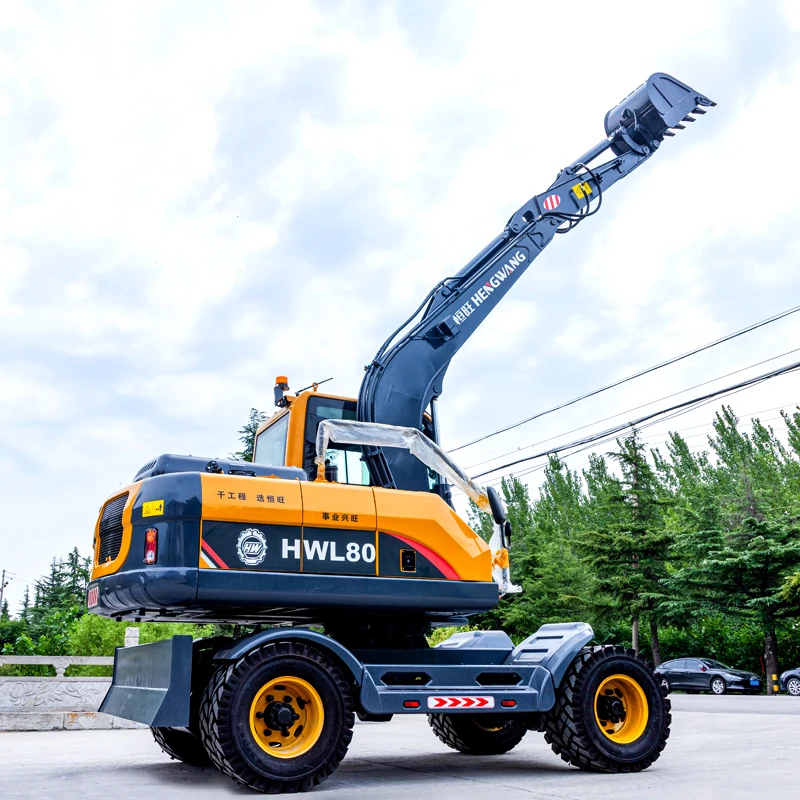 HWL80 8 Ton Wheel Excavator Heavy Machinery Equipment Diesel Backhoe Excavators For Construction Trenching Factory Custom