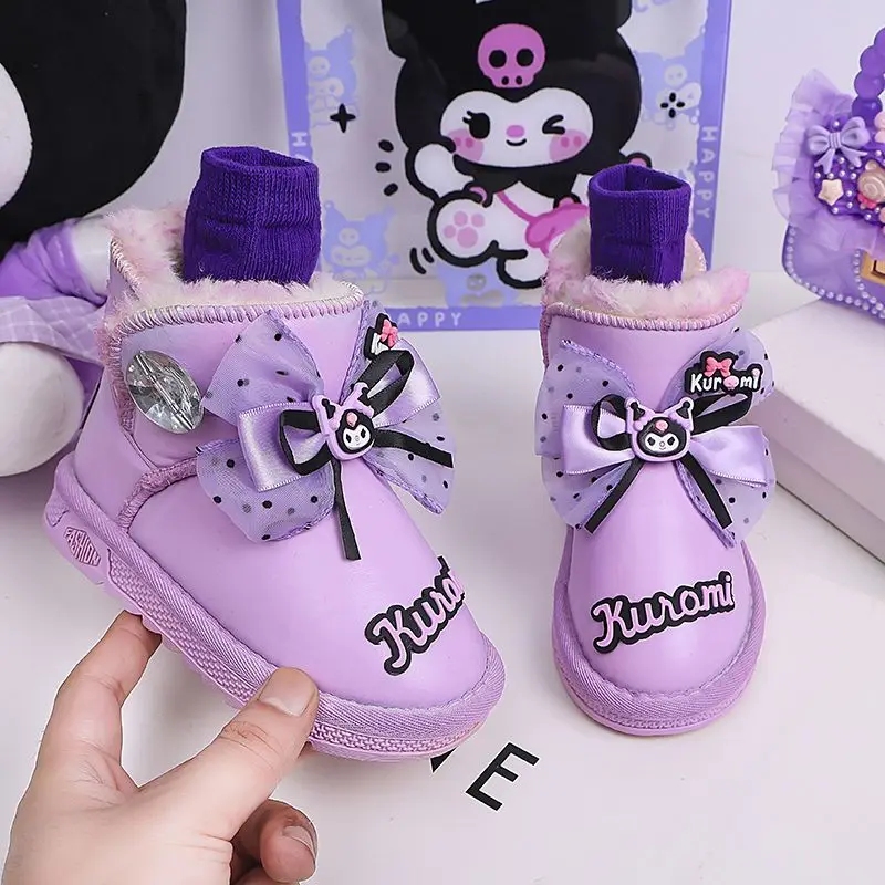 Anime Sanrios Girl Shoe Boots Kuromi New Winter Child Cotton Shoes Kawaii Cartoon Girl Velvet Autumn Cotton Boots Water Proof