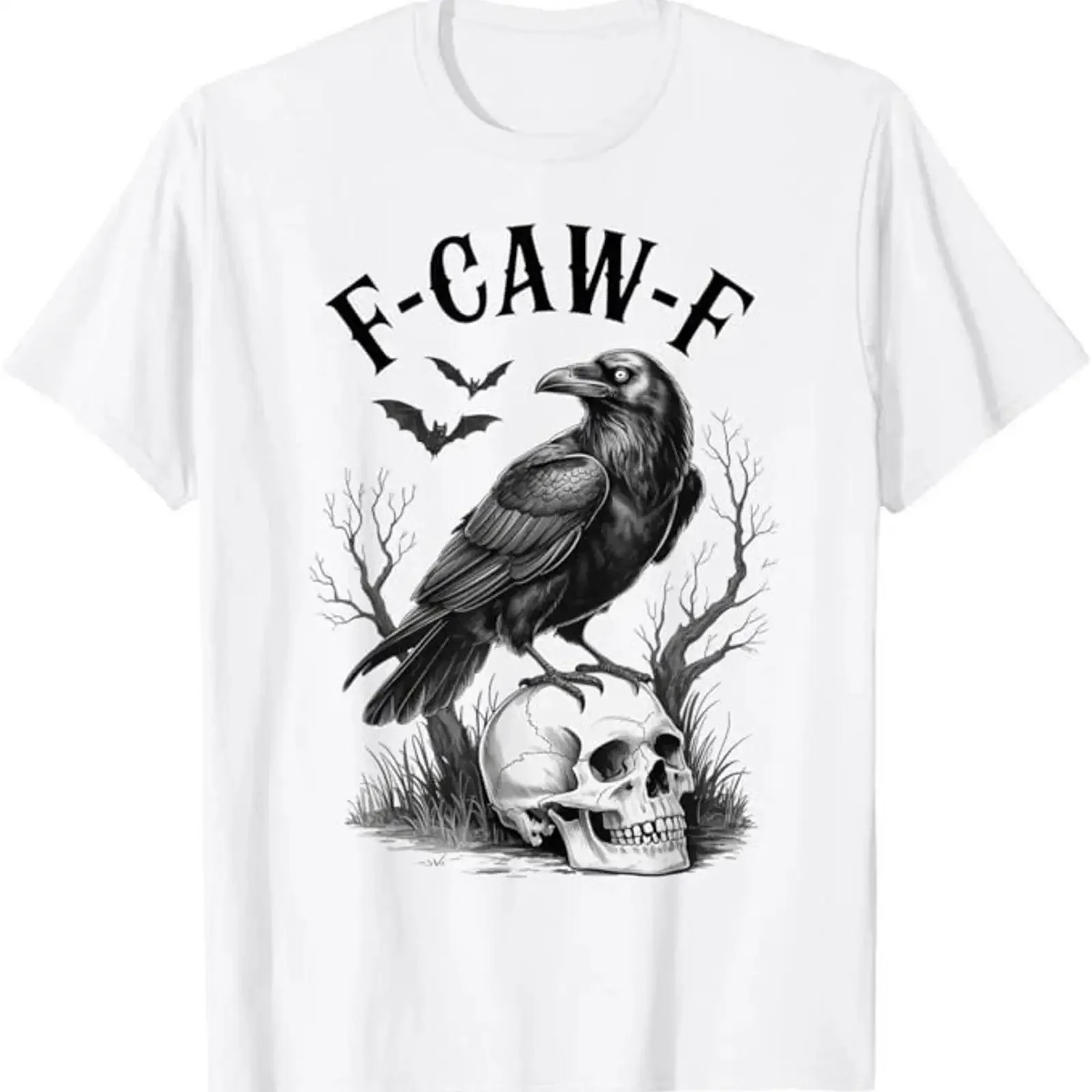 Halloween F Caw Black Bird Crow T Shirt vintage Washed Top For Everyday Wear Casual Slightly Soft Unisex designer clothes