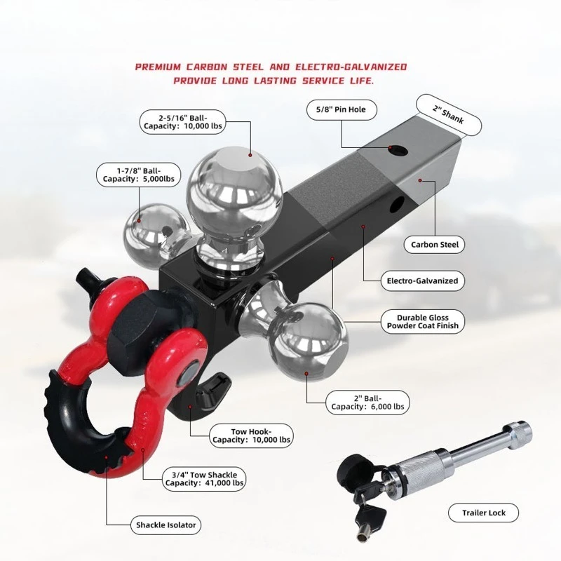 Connecting device Rotatable trailer hook and ring Three ball