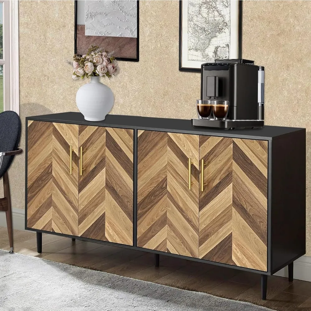 

Sideboard Buffet Cabinet with Storage, Storage Cabinet with Adjustable Shelves, Mid Century Modern Wood Accent
