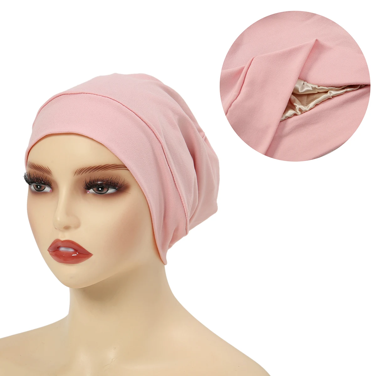 Satin Lined Hijab Cap Bonnet Hair Cap Double Layer Sleep Night Cap Head Cover Muslim Fashion Jersey Hijab Cap Islamic Head Wear