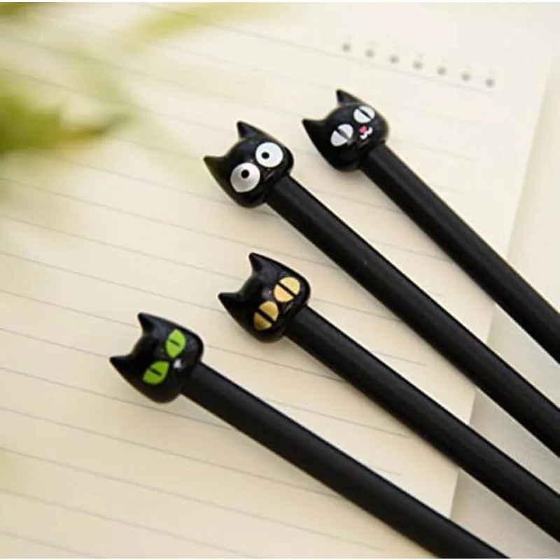 4Pcs Wholesale cute black cat gender-neutral pen simple cartoon animal student stationery pen school supplies Back to school