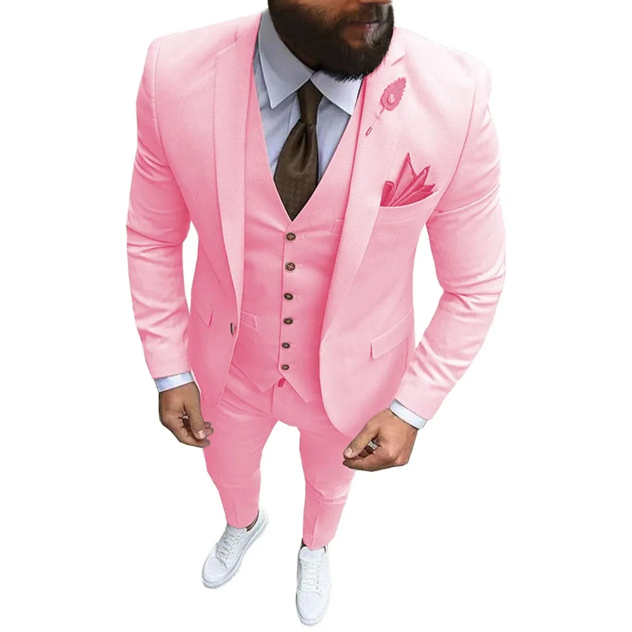 

Wedding Suits for Men Pink Notch Lapel Single Breasted Casual Blazer Slim Fit 3 Piece Jacket Pants Vest Costume Homme Customized