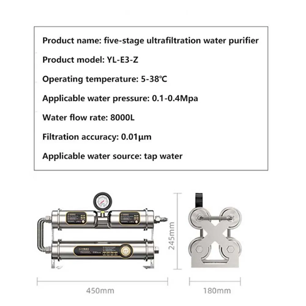 2025 المنزلية 304 تصفية مياه الفولاذ المقاوم للصدأ المطبخ منقي مياه خمس مراحل الترشيح الفائق تصفية الشرب المباشر
