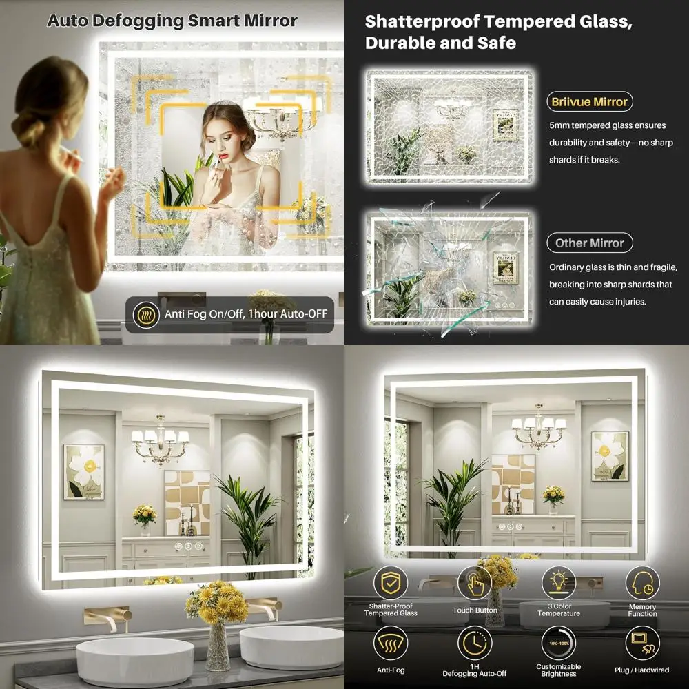 

Зеркало для ванной с LED-подсветкой, 55 x 36 дюймов, с задней и передней подсветкой, функцией антизапотевания, памятью настройки, регулировкой яркости, из закаленного HD-стекла