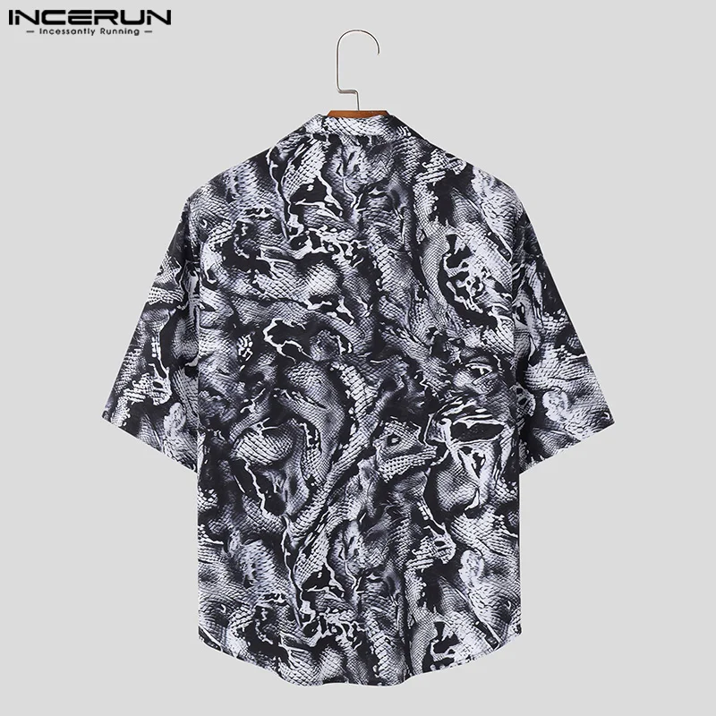 2024 Men Shirt Leopard Printing Lapel Half Sleeve Loose Casual Men Clothing Streetwear Summer Fashion Male Shirts S-5XL INCERUN