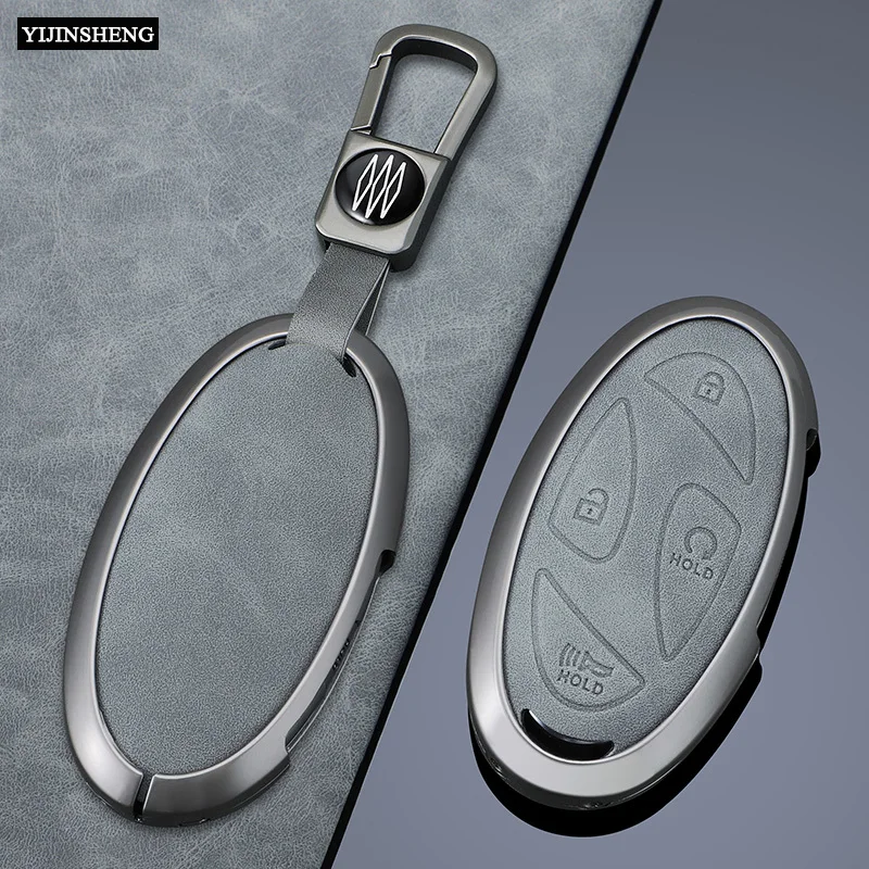5 7 Buttons Metal + Leathe Car Key Case Cover Fob Skin Holder Shell For Hyundai Kona Ev Grandeur GN7 IONIQ 6 2023 2024 Remote