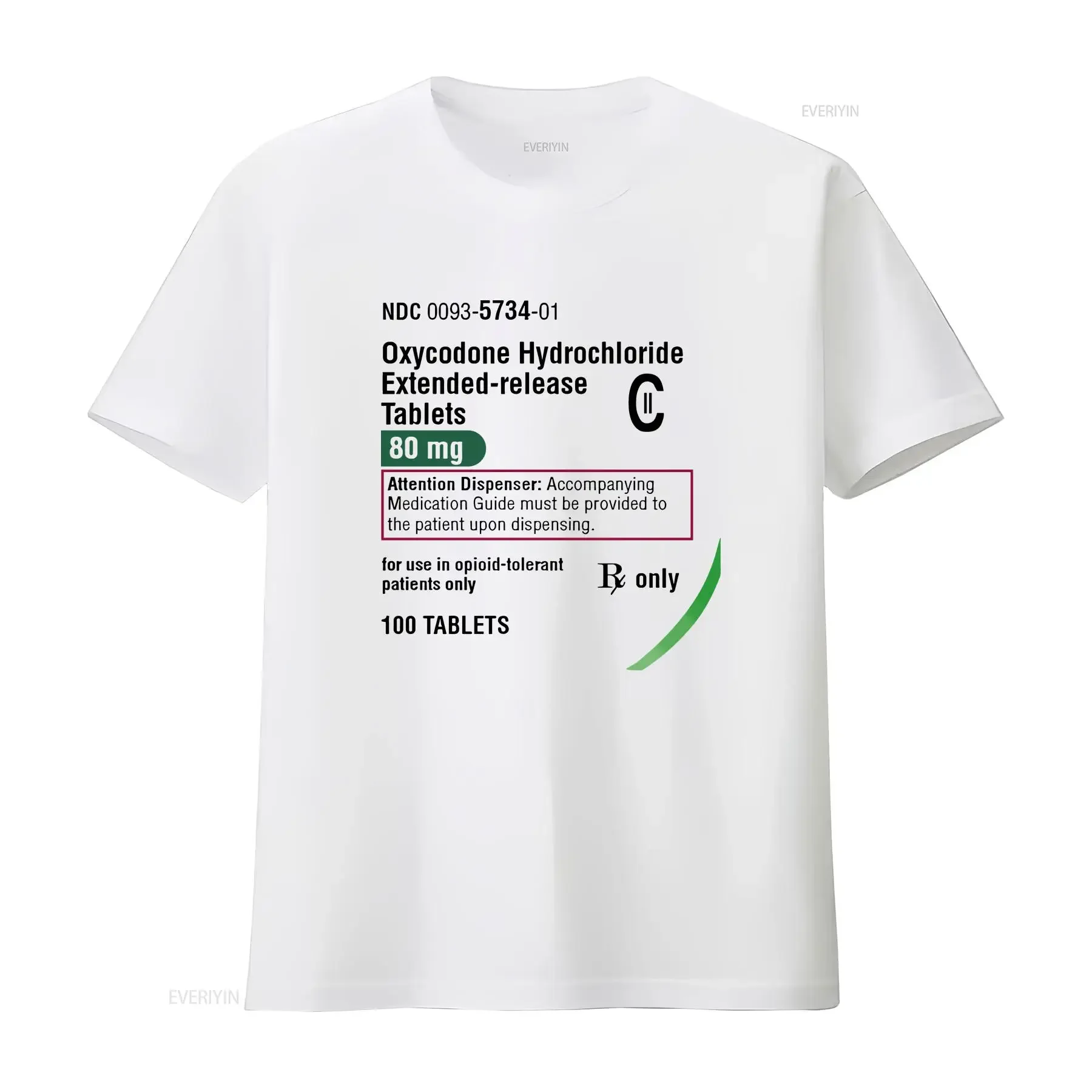 Oxycodone Hydrochloride ER 80mg Teva Label T Shirt vintage Washed streetwear Top For Everyday Wear homme fashion Comfortable
