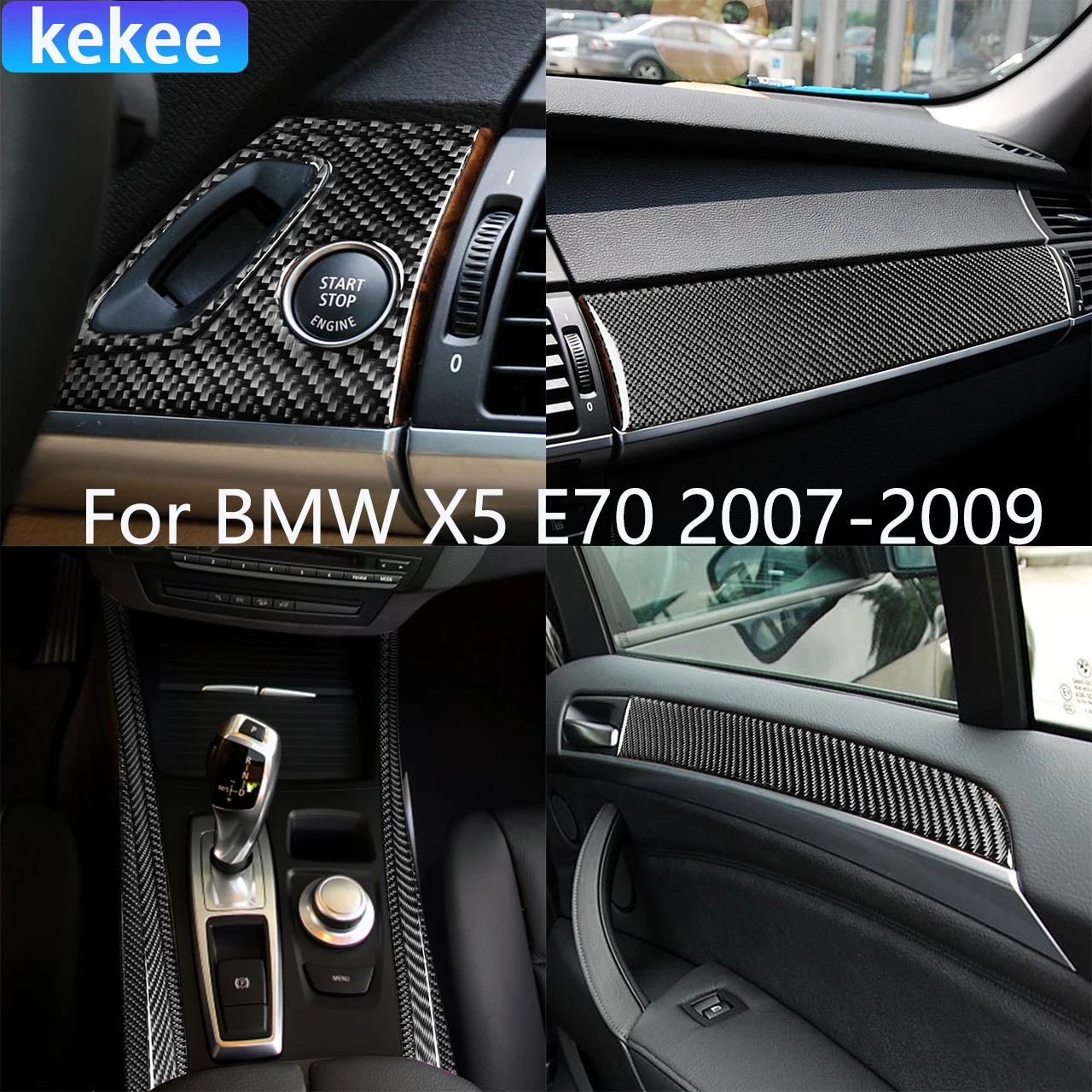 

For BMW X5 E70 2007 2008 2009 Accessories Interior Gear Shift Dashboard Door Panel Full Set Kit Carbon Fiber Cover Stickers Trim