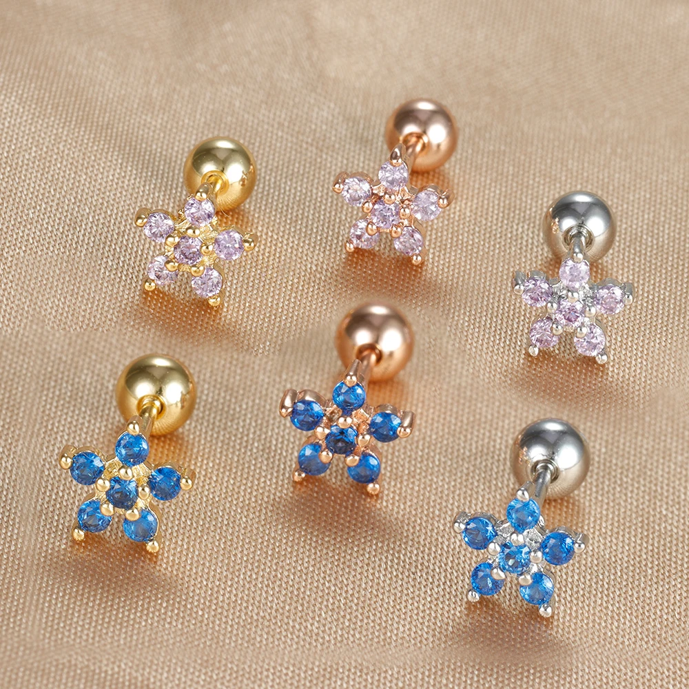 1PC kolczyki sztyfty kwiatowe ze stali nierdzewnej dla kobiet cyrkon Helix ucho Tragus chrząstka kolczyki do piercingu akcesoria biżuteria prezent — zdjęcie 5