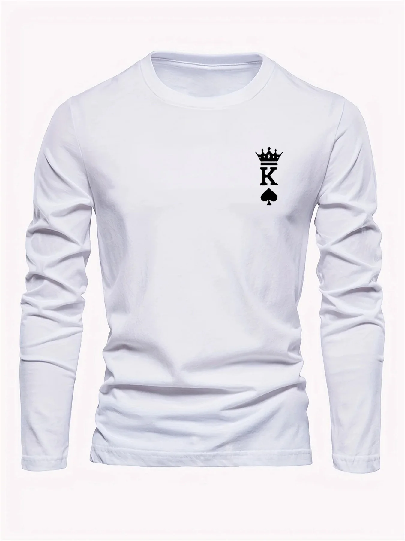 100% Pure Cotton Men's Long Sleeved Round Neck Loose Casual KING Pattern Printed Spring and Autumn Versatile T-Shirt Top image 5