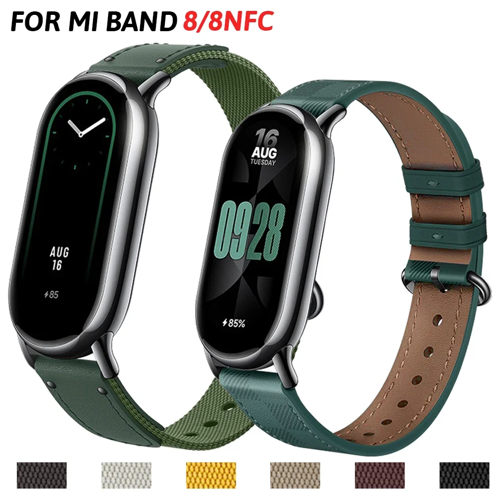 สายเดิมสำหรับ Xiaomi Mi band 9/8กำไลข้อมือแฟชั่นทดแทนหนัง miband 9 NFC Correa Mi band 9สายผ้าใบ