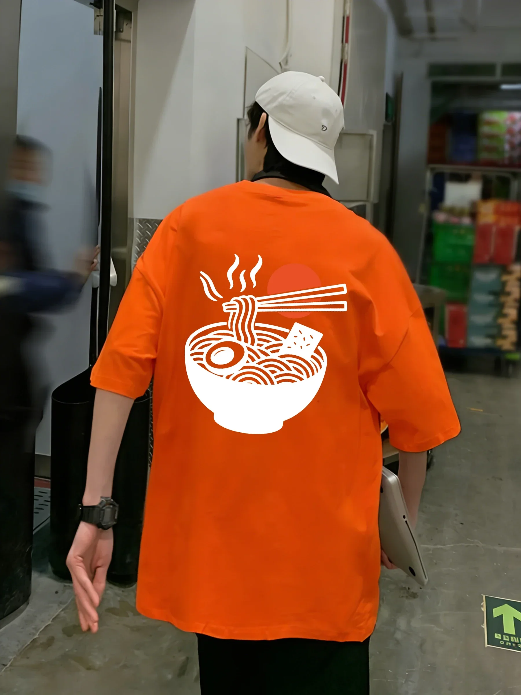Steaming Lamian Noodles Printing Men T Shirt Colour Casual Tops Cotton Trendy Tee Shirts Hip Hop Crewneck Man Basics Clothes