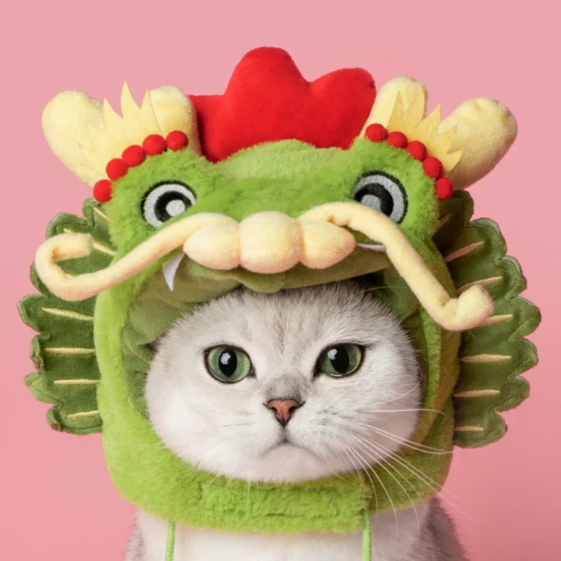 

Funny Cat Cap Dragon Plush Head Cover Cute Cats Dog Warm Headdress Pet Hat Kitten Puppy Cosplay Costume Pet Accessories