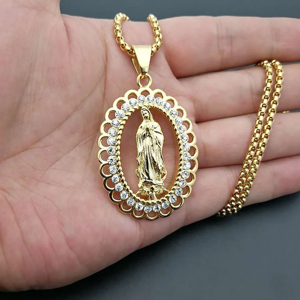 

Religious Our Lady Virgin Mary Pendant Gold Color Stainless Steel Madonna Necklace For Women Christian Jewelry Female Gift 2025