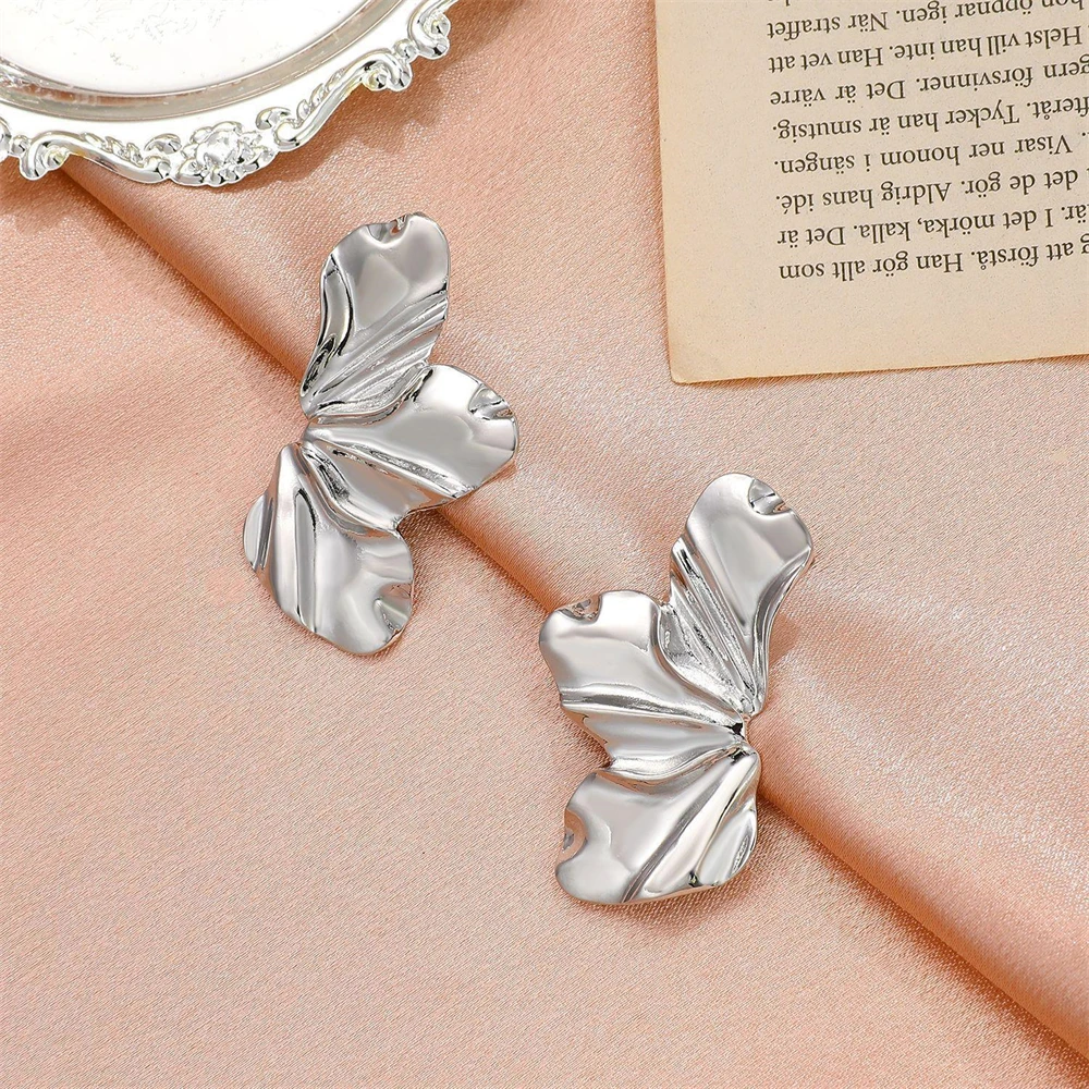Chic Half Flower Ear Stud Minimalist Irregular Petal Earrings Women Gold Silver Color Earring Party Trendy Fashion Jewelry Gifts