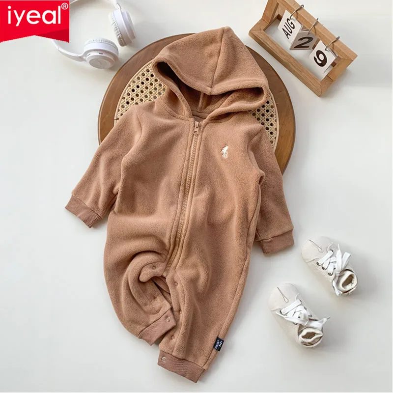IYEAL Spring Autumn Baby Boys Girl Thickening Rompers New born Warm Fleece Hooded Rompers Newborn Boys Girls Jumpsuit