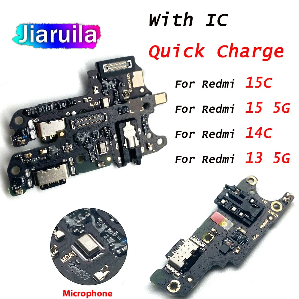 منفذ شاحن قاعدة USB لشاومي Redmi 15 5G 13 4G 5G 12C 15C 12 5G 13C 4G شحن لوحة تركيبية مع ميكروفون