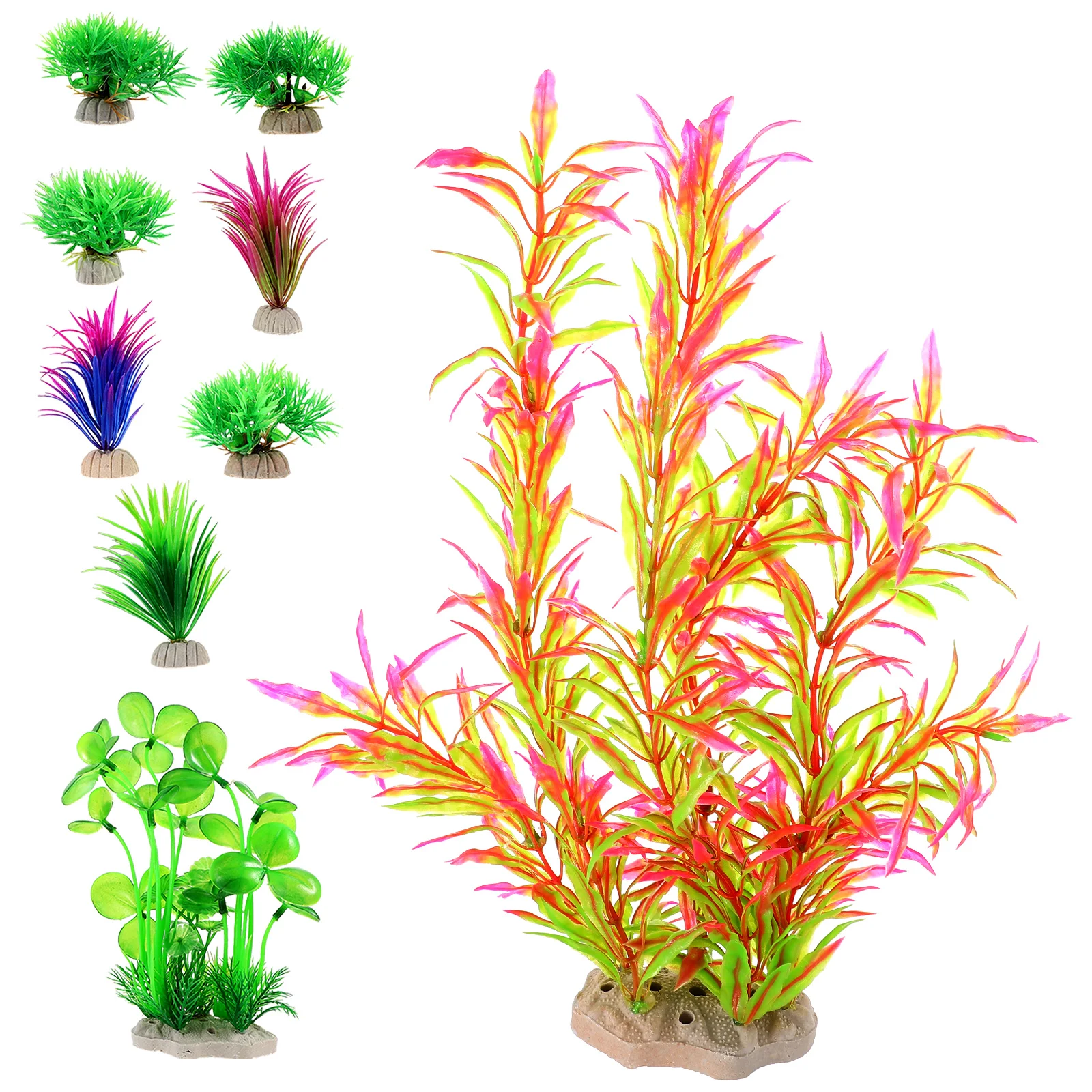 

9pcs Aquarium Plant Decoration Lifelike Fake Fish Tank Plants Safe Plastic Decor Small Realistic Aquatic Ornament For Fish Tank