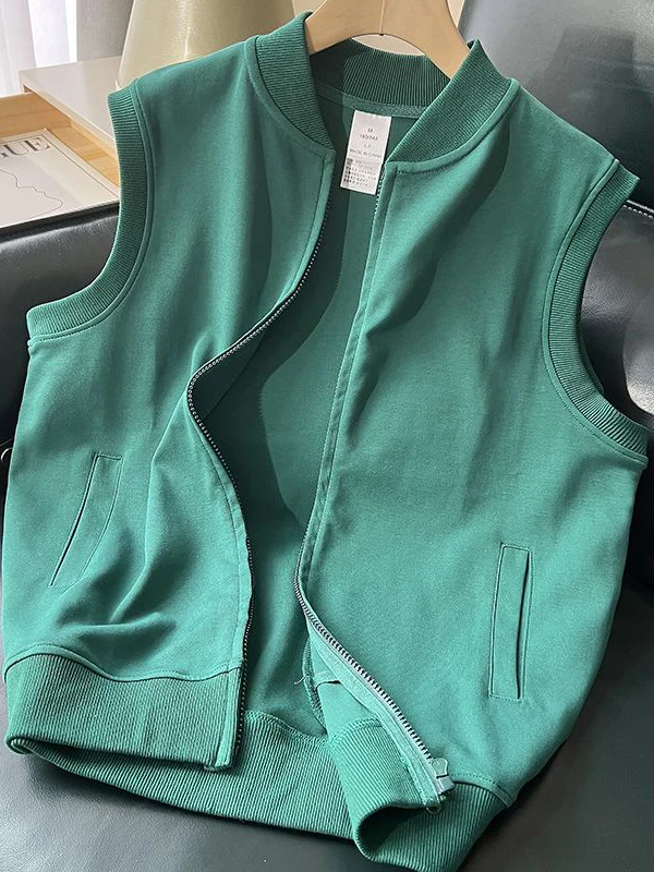 

Heavyweight Casual Zipper Vest Stand Collar Open Cardigan Men's Women's Summer Loose Fit Faionable Youth ular Sle