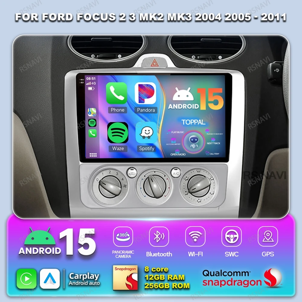 

Автомобильный радиоприемник Android 15 для Ford Focus 2 3 Mk2 Mk3 2004 2005-2011 QLED GPS 4G LTE DVD DSP Qualcomm Авторадио Стерео Мультимедиа BT