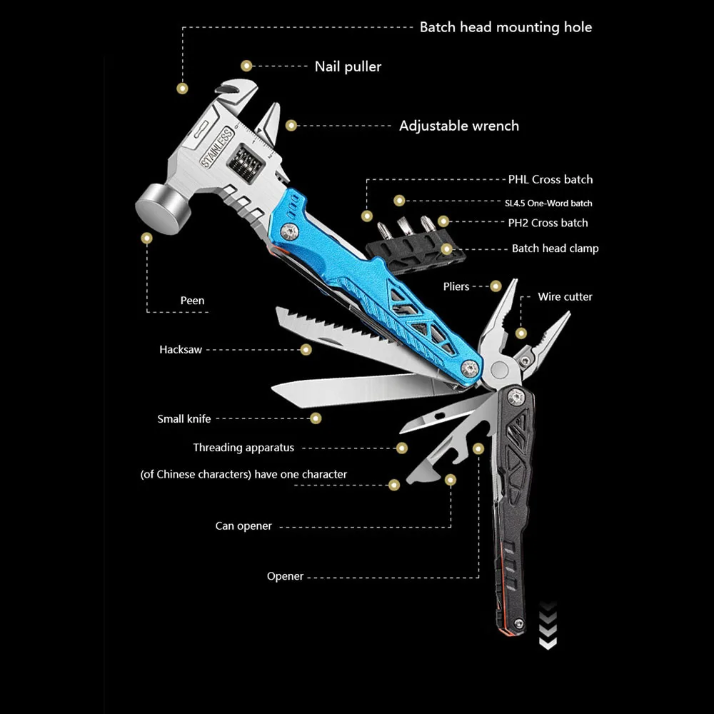 Multifunctional wrench hammer outdoor camping folding nail hammer pliers emergency car combination all-in-one tool hammer