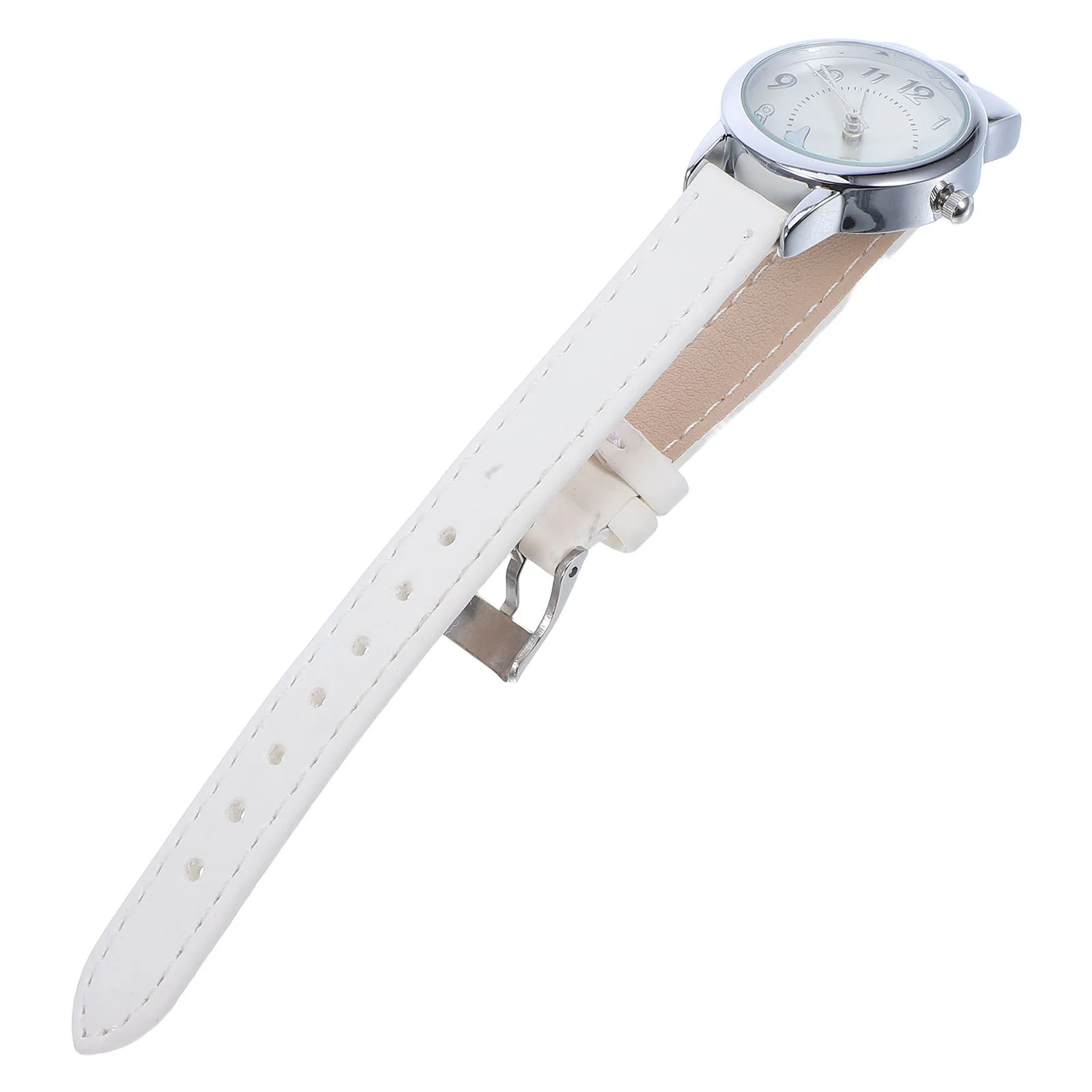 Quartz Wrist Watch Cute Cat Design Metal Face PU Band Analog Watch for School Casual Watches for