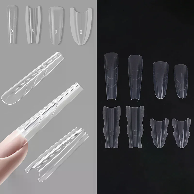 60PCS Sandwich Dual Nail Form Coffin Almond Nail Forms 15Size Reusable Top Bottom Forms Nail Art Extension Top Mold Bottom Mold