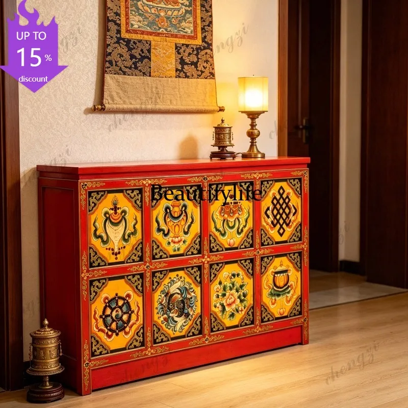 A182 Tibetan painted Buddhist niche Tibetan eight treasures porch cabinet retro storage side cabinet Chinese style