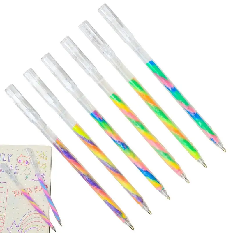 

6 Colors Sparkly Gel Pens Fine Point Rainbow Gradient Pens For Highlighting On Markers Grip Colored Pencils For Paintings