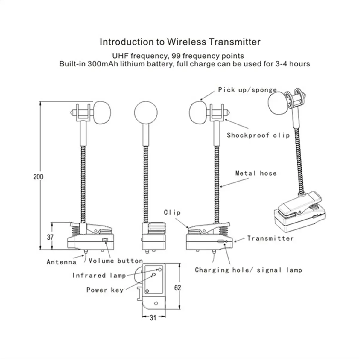 【AA85】 Professional Saxophone Wireless Microphone UHF Gooseneck Voice Recording Wireless Pickup for Saxophone Trumpet Sax Horn