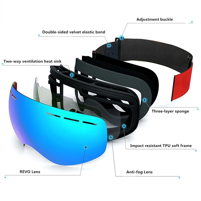 Gafas de esquí antivaho de doble capa para hombre y mujer, máscara de esquí grande, protección UV400, esquí, nieve, Snowboard, gafas de invierno