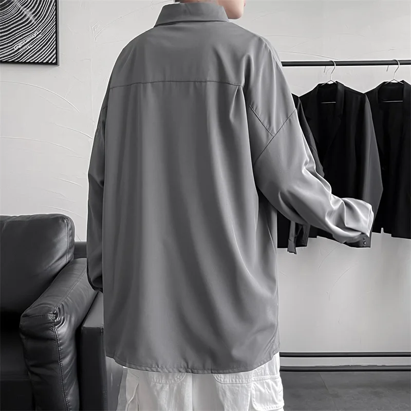 Men Solid Color Shirts Long Sleeve Summer Draped Loose Oversize Vintage Hip-hop High Street All-match  Sun-proof Outwear