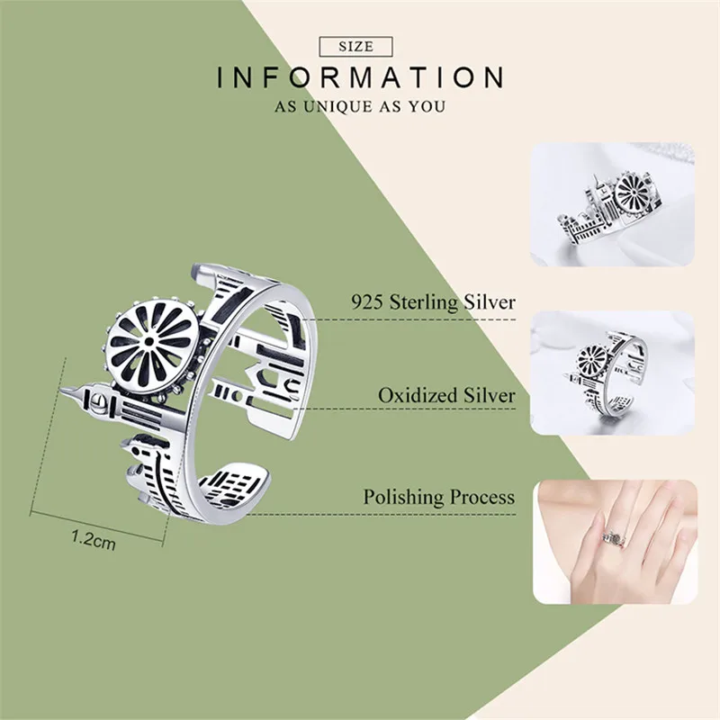 Personalized Castle Bridge Clock Tower Sky City Open Ring Trendy Air Garden Castle Adjustable Rings forWomen серебряное кольцо