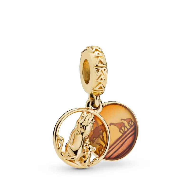 Подходят для Pandora Disney, золотой, Король Лев, Симба и закат Mufasa, Подвески для изготовления ювелирных изделий, женские аксессуары для браслетов, аксессуары