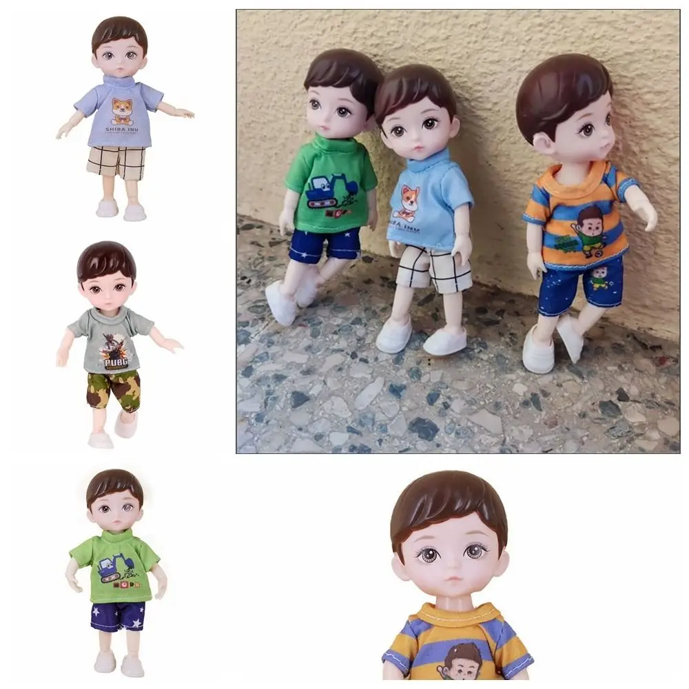 13 ตุ๊กตา 16 ซม.BJD Little Boy ตุ๊กตาสีฟ้าตาสีเหลือง 3D จําลองตาตุ๊กตา BJD กับเสื้อผ้า 16 ซม.น่ารักบานพับตุ๊กตาเด็กของขวัญ