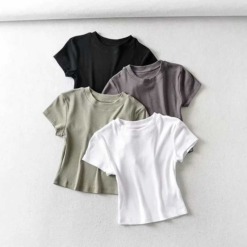 

Summer Sexy Women O-neck Short-sleeve T-shirt Slim Elastic Skinny Crop Tops