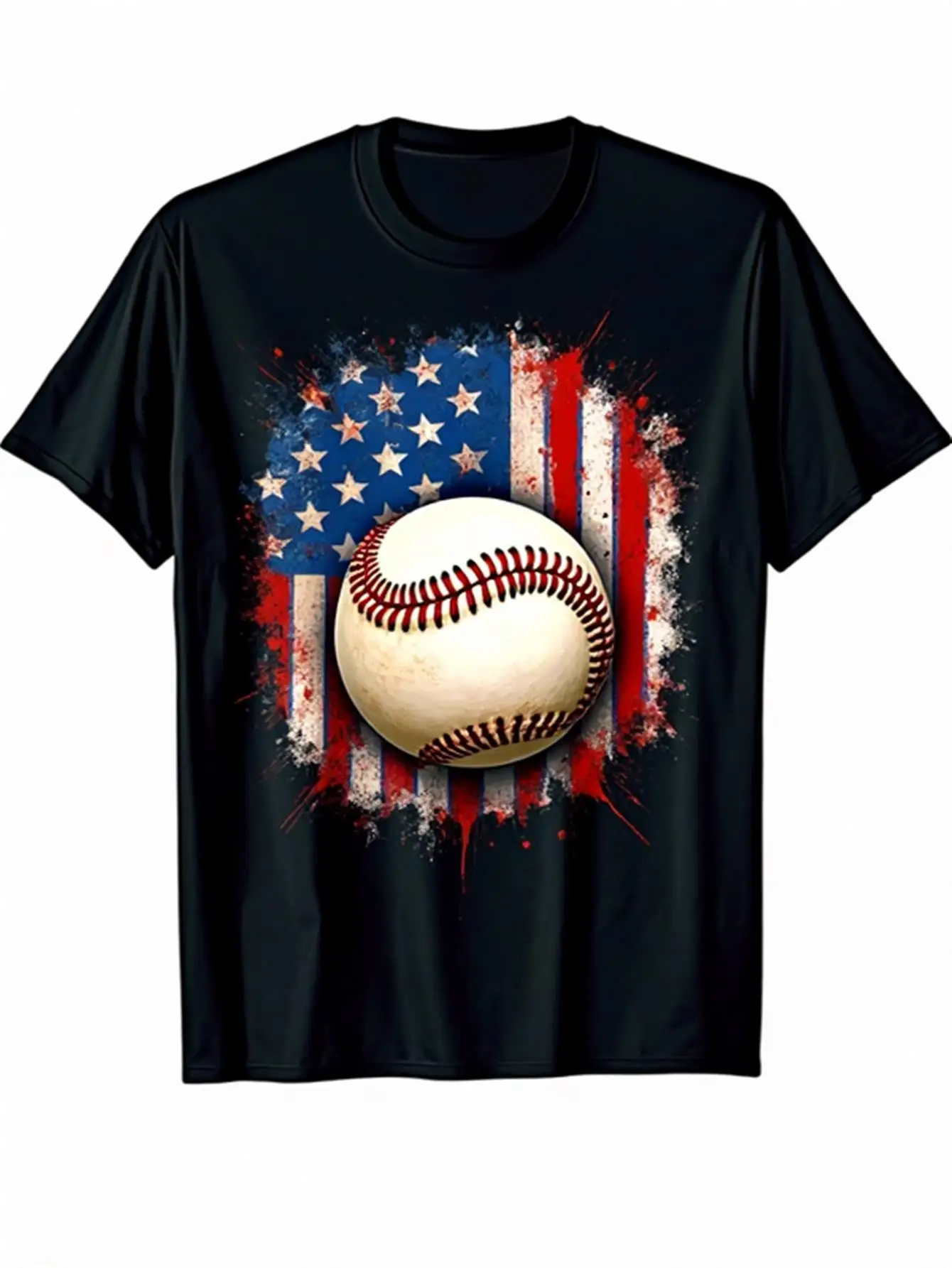 

Men's Bold Stars and Stripes Baseball T-Shirt 100% Cotton Patriotic American Flag and Baseball Pattern Short Sleeve Shirt Red White Blue Casual Crew Neck Top Suitable for Independence Day (July 4Th) Gifts, Outdoor Activities and