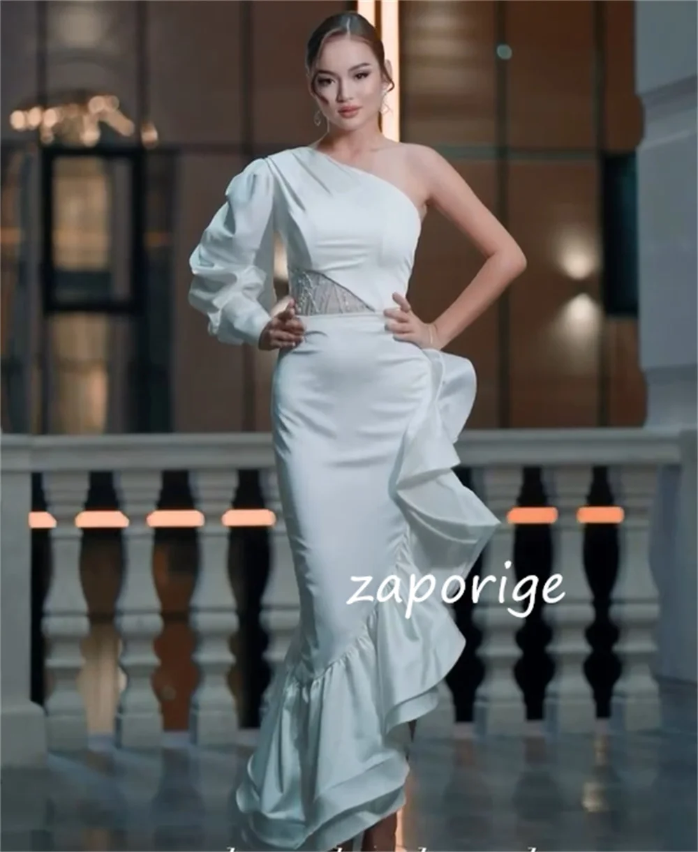 Customized Chinese Style Sequined Ruffle Pleat Mermaid One-shoulder Midi Dresses Bespoke Occasion Fashion Classic