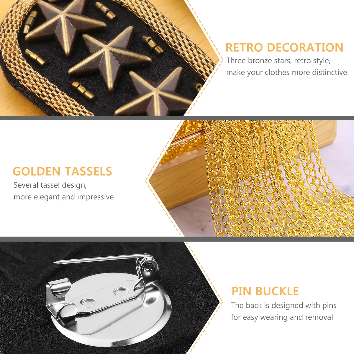 

1Pair Star Tassel Link Chain Epaulet Shoulder Badge Gold Elegant Military Costume Party Decoration Stylish Charm