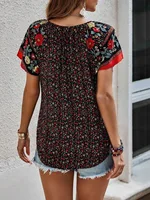Summer Floral Print Blouses For Women Fashion V Neck Short Sleeve Boho Beach Casual Tops Female Elegant Shirt New Womenes - Image 4