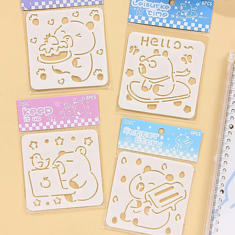 6Sheets Cute Hollow Out Capybara Painting Dies Stamps Stencils DIY Scratch Stamp Painting Template Hand Painting Template