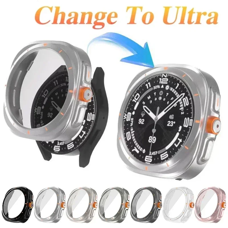 Change To Ultra Case for Samsung Galaxy Watch 7 6 44mm 40mm Upgrade To Galaxy Watch Ultra 47mm Tempered Glass Screen Protector